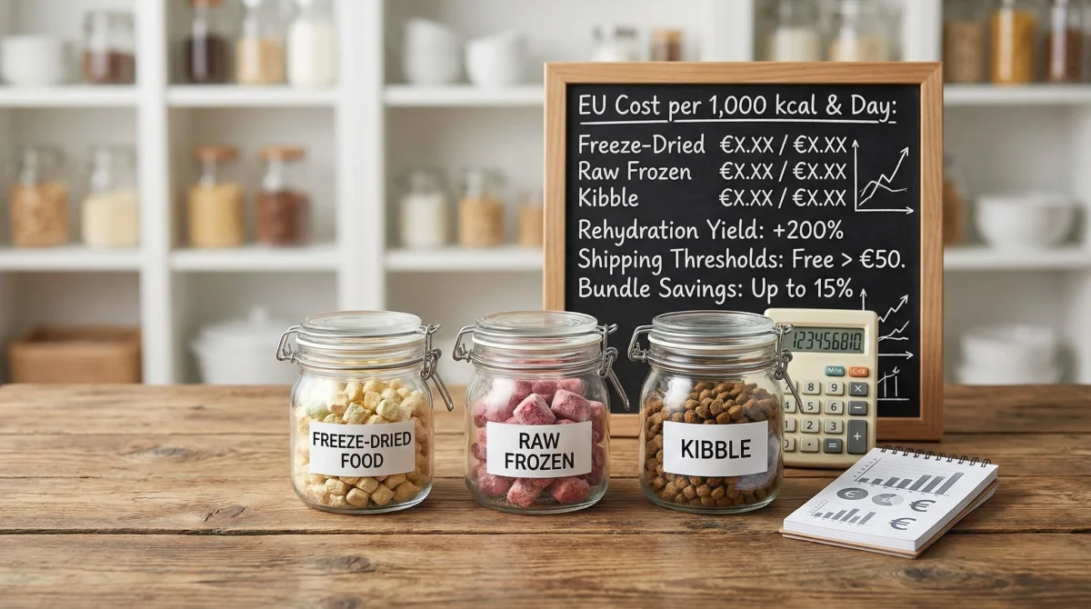 Cost per Meal: Freeze‑Dried vs. Raw Frozen vs. Kibble (EU Examples)
